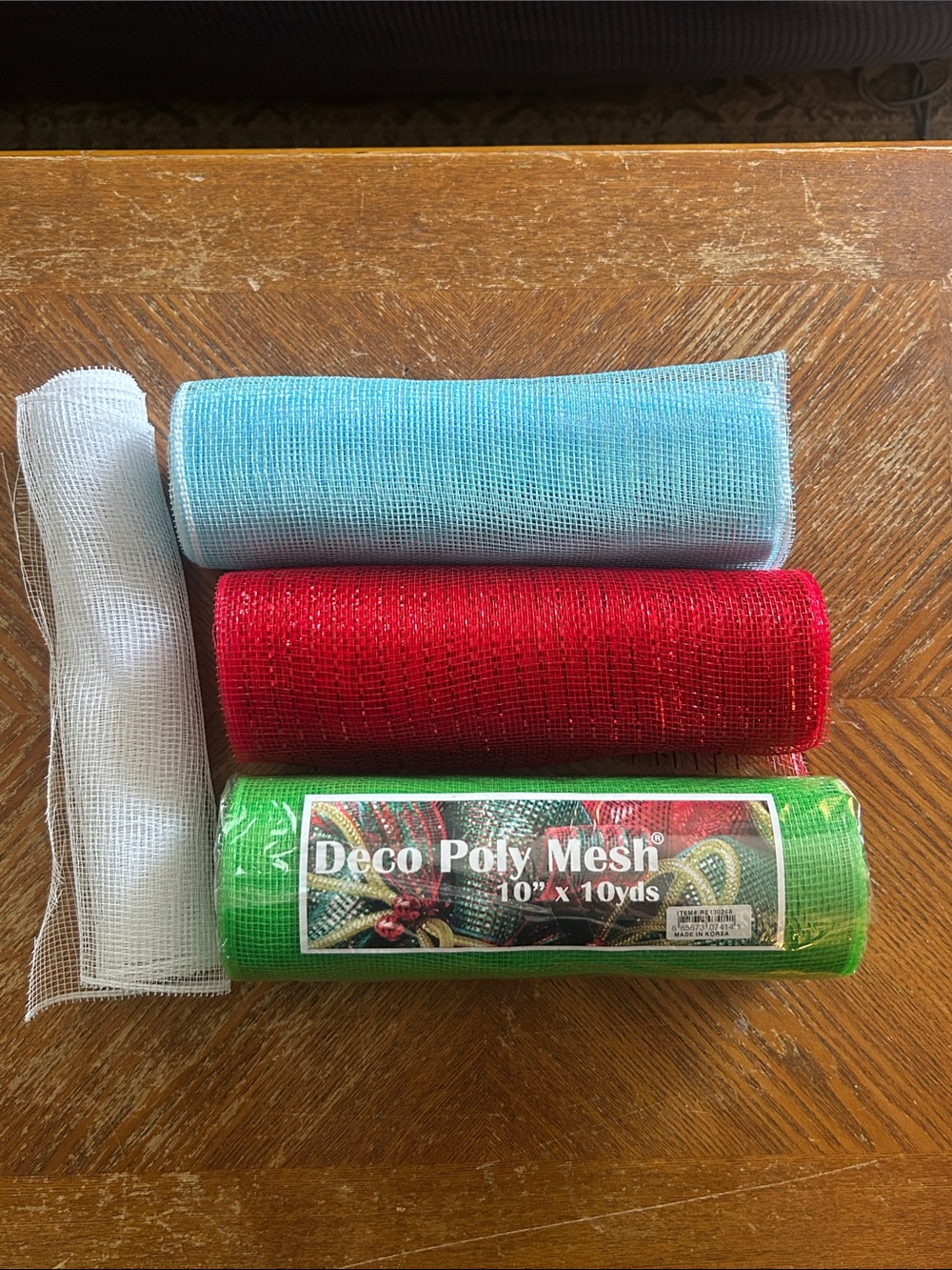 Deco Poly Mesh Roll Bundle - White, Light Blue, Red, Green